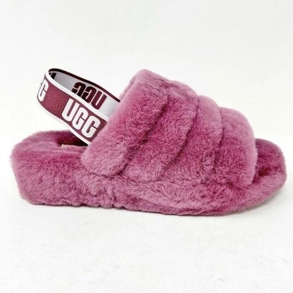 UGG Fluff Yeah Slide Slipper Womens 10 Pink Purple Sheepskin Slingback Sandal